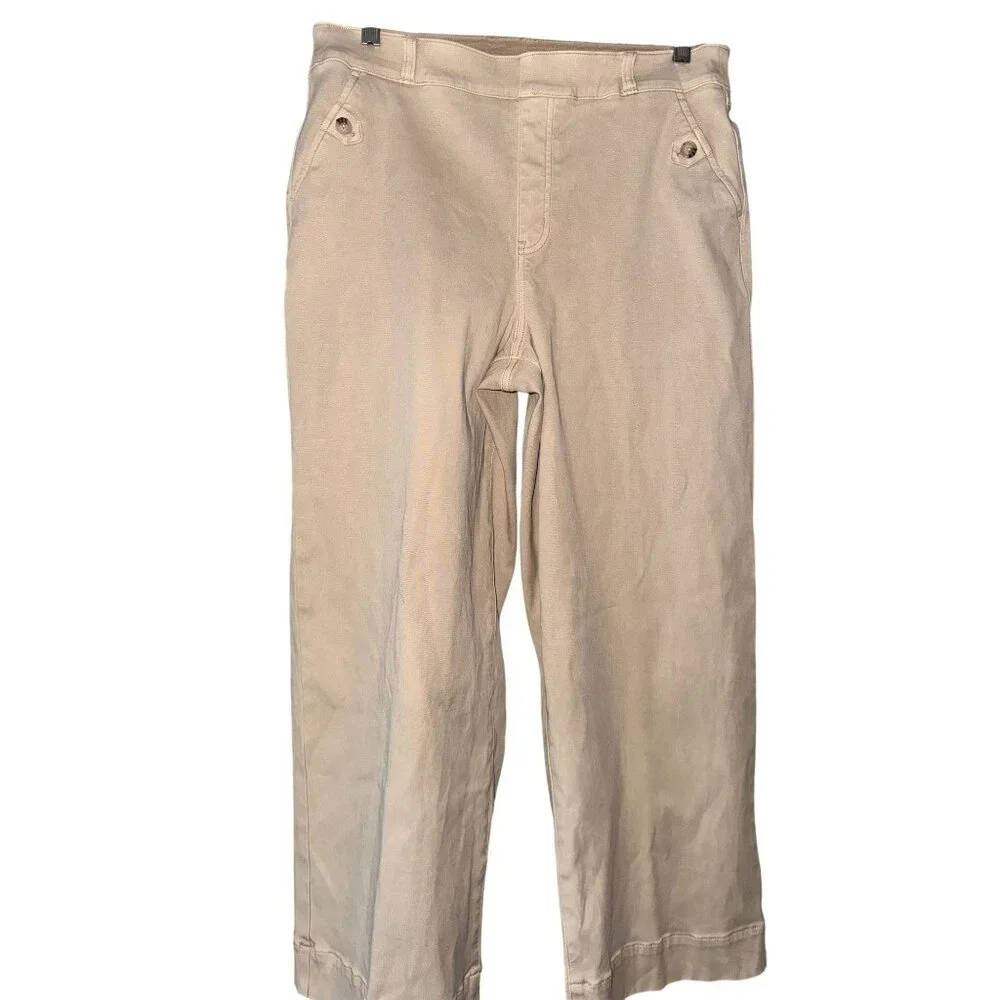 SPANX xl Tan Wide-Leg Cropped Pants Button Pockets For Women - Picture 2 of 8